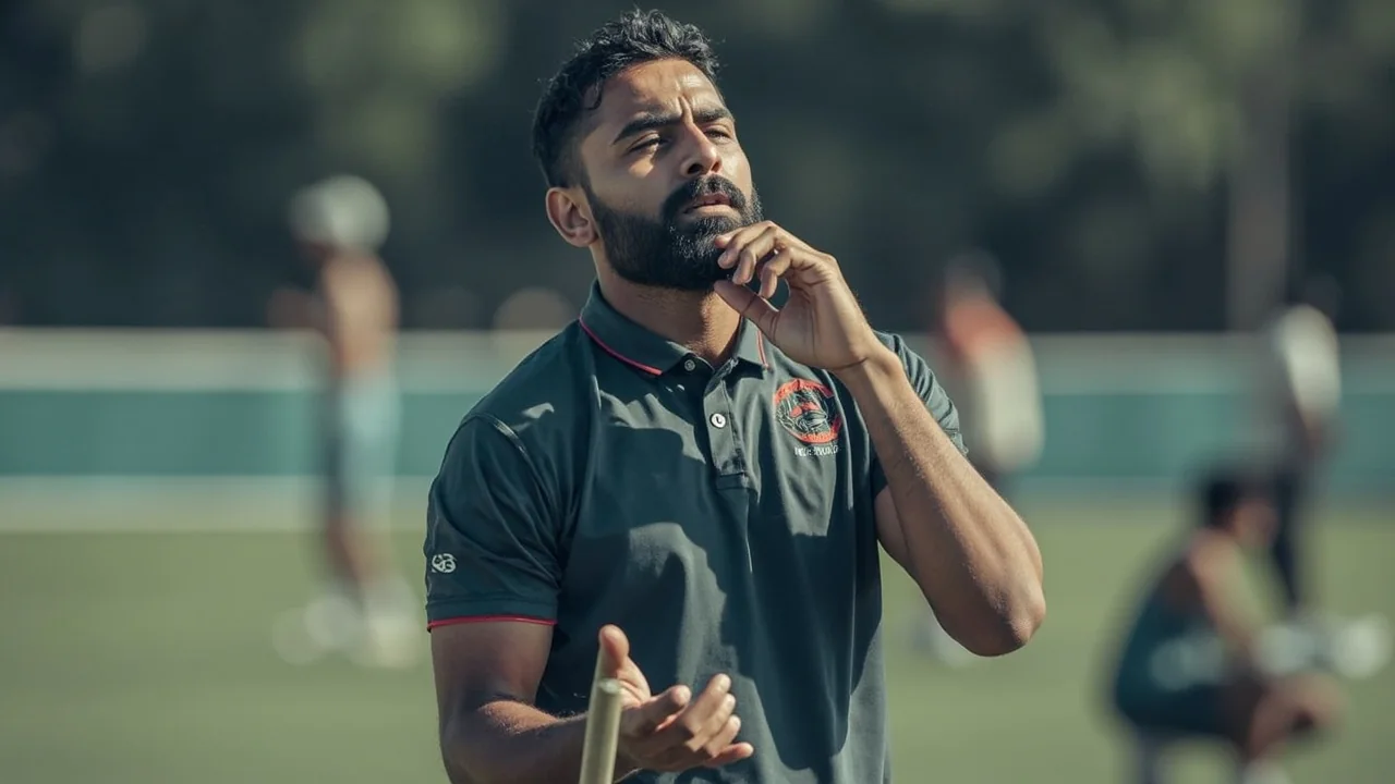 Team India players gather around the captain in a tactical huddle during a training session, the kind of field leadership Rahane showed through the 2020-21 Border-Gavaskar Trophy
