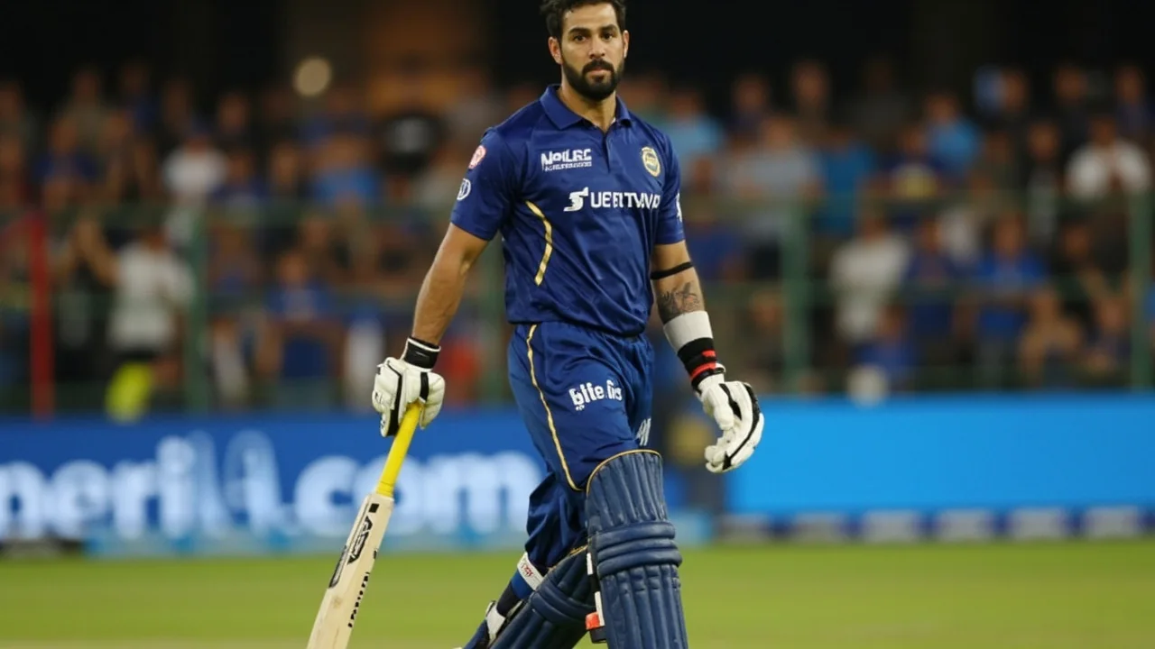 Tight sideline frame of a Colombo Kaps batsman in stance during an LPL evening fixture at Pallekele, with the bowler in delivery stride under floodlights