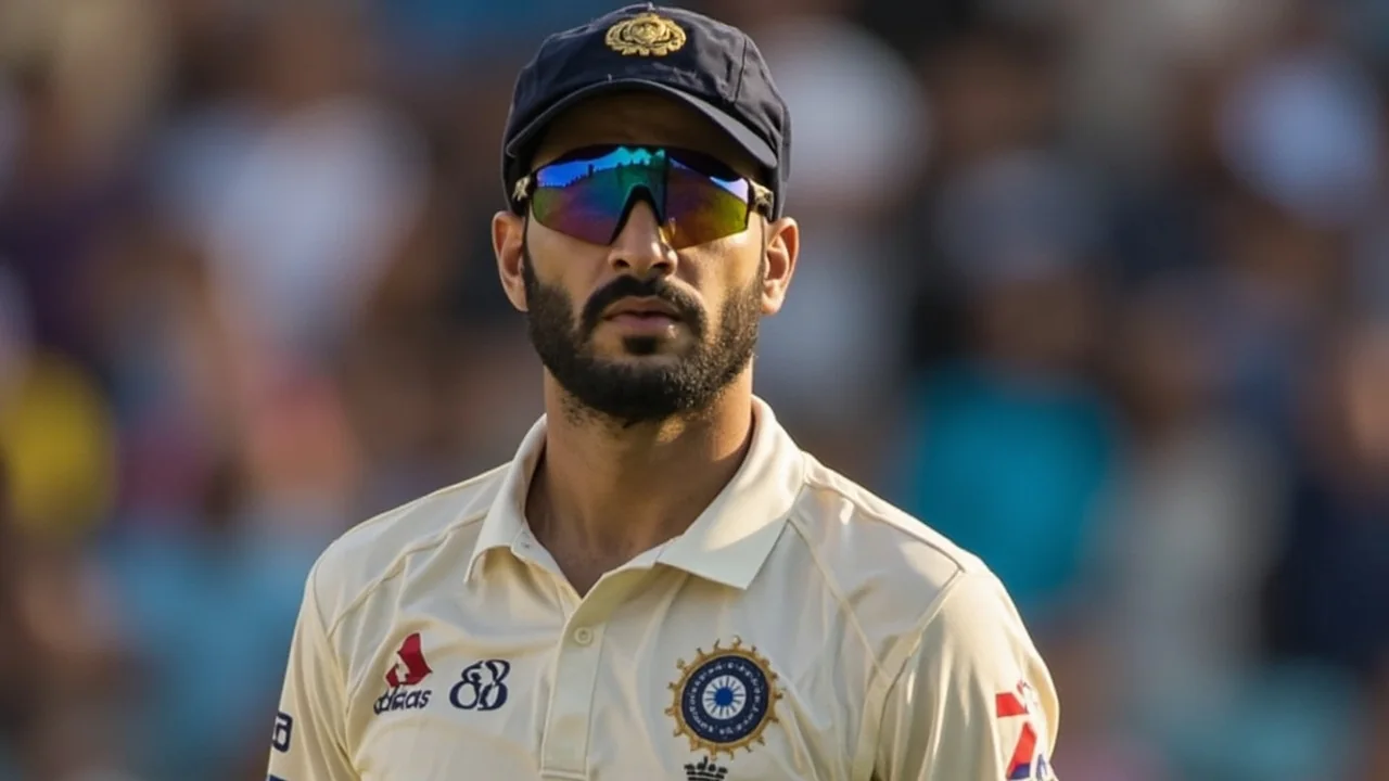 A tight sideline view of a finger-spinner in delivery stride at an Indian domestic venue, the kind of off-spin action that Saransh Jain has produced for Madhya Pradesh over a decade