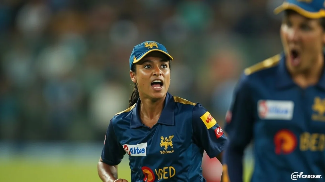 A young Sri Lanka Women's fast bowler runs in to deliver at the Dambulla ground during a training session