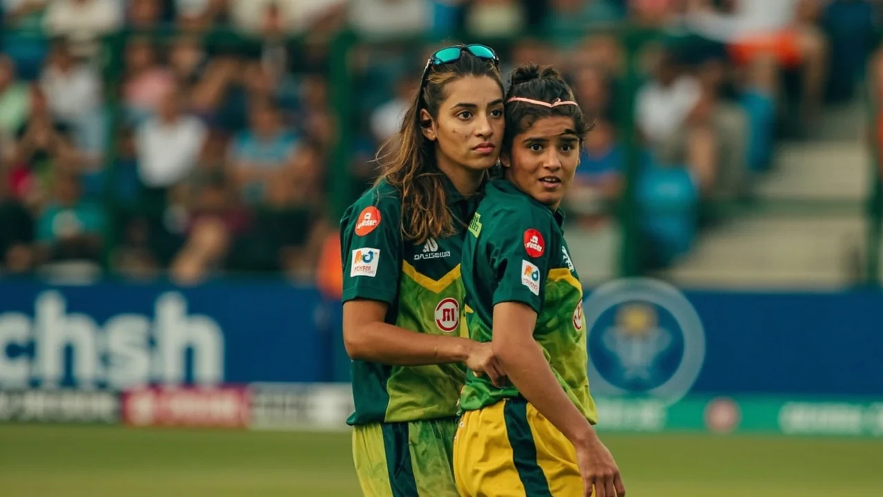 Members of the Sri Lanka Women's squad walk off the Dambulla outfield after a training session with bat and pads in hand